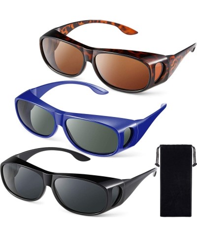 Oval 3 Pairs Fit Over Sunglasses Glasses Over Prescription Glasses for Men and Women (Black- Leopard and Blue) - CC195T8W6ZE ...