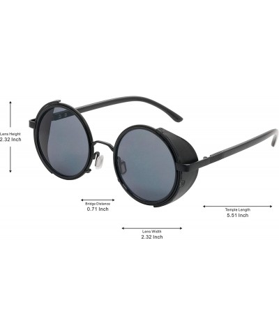 Goggle Steampunk Retro Round Metal Side Shield Circle Frame Sunglasses - Black - CP18XOOUNXX $25.47