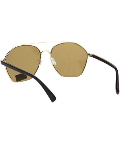 Rectangular Womens Crop Bottom Metal Rim Boyfriend Style Pilots Sunglasses - Gold Tortoise Brown - C518EQ9TUMZ $14.54