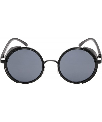 Goggle Steampunk Retro Round Metal Side Shield Circle Frame Sunglasses - Black - CP18XOOUNXX $25.47