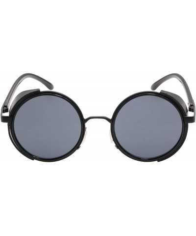 Goggle Steampunk Retro Round Metal Side Shield Circle Frame Sunglasses - Black - CP18XOOUNXX $12.24