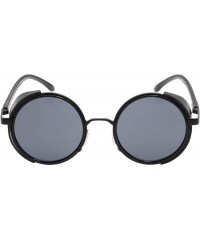 Goggle Steampunk Retro Round Metal Side Shield Circle Frame Sunglasses - Black - CP18XOOUNXX $25.47