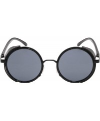 Goggle Steampunk Retro Round Metal Side Shield Circle Frame Sunglasses - Black - CP18XOOUNXX $12.24