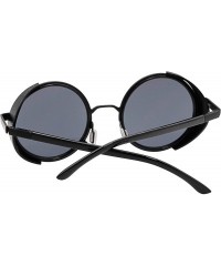 Goggle Steampunk Retro Round Metal Side Shield Circle Frame Sunglasses - Black - CP18XOOUNXX $25.47