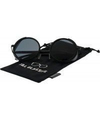 Goggle Steampunk Retro Round Metal Side Shield Circle Frame Sunglasses - Black - CP18XOOUNXX $25.47