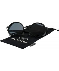 Goggle Steampunk Retro Round Metal Side Shield Circle Frame Sunglasses - Black - CP18XOOUNXX $12.24