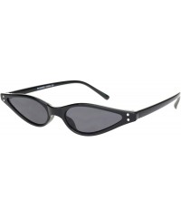 Oval Skinny Oval Cateye Sunglasses Womens Small Thin Frame Retro Style Shades UV400 - Black - CF1950NQHQD $11.96