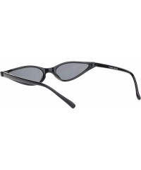 Oval Skinny Oval Cateye Sunglasses Womens Small Thin Frame Retro Style Shades UV400 - Black - CF1950NQHQD $11.96