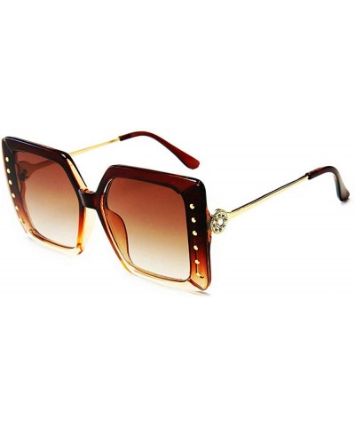 Square Sunglasses Designer Oversized Glasses Diamond - Brown - CZ18WOY427C $24.63