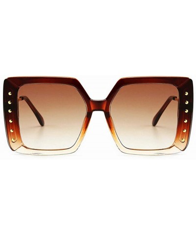 Square Sunglasses Designer Oversized Glasses Diamond - Brown - CZ18WOY427C $11.67