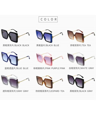 Square Sunglasses Designer Oversized Glasses Diamond - Brown - CZ18WOY427C $11.67