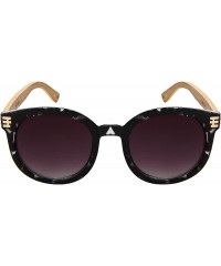 Round Retro Round Horned Rim Bamboo Sunglasses Wood Women Mirrored Lens 34124BM-REV - CS18C4HM003 $11.03