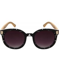 Round Retro Round Horned Rim Bamboo Sunglasses Wood Women Mirrored Lens 34124BM-REV - CS18C4HM003 $11.03