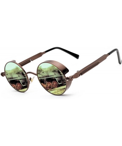 Round Polarized Steampunk Round Sunglasses for Men Women Mirrored Lens Metal Frame S2671 - Brown&gold - CX182XIHDET $17.38