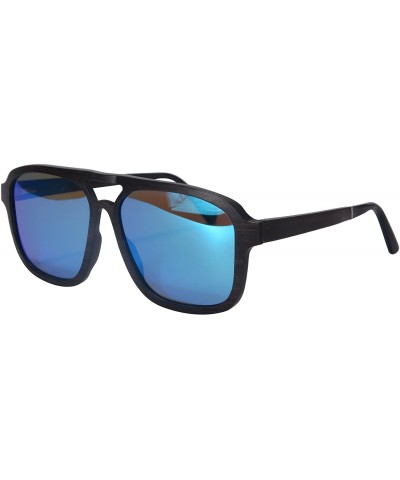 Square Oversized Wood Sunglasses for Men Designed in Switzerland Mirror Lenses-SH73002 - Walnut - CZ12GG035LP $61.45