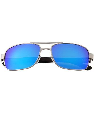 Aviator Real Wood Polarized Sunglasses - Ebony Wood Slim Aviators With Blue Lenses - CE1949QQ6Y6 $50.85