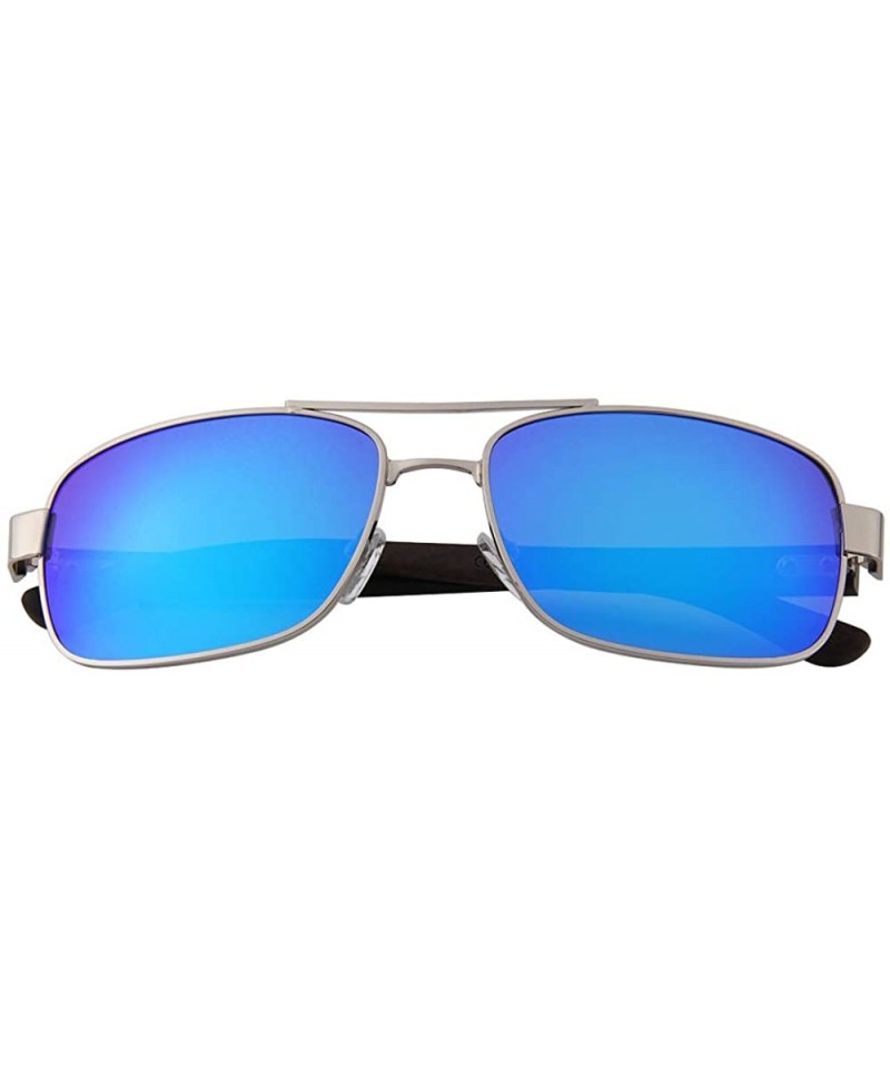 Aviator Real Wood Polarized Sunglasses - Ebony Wood Slim Aviators With Blue Lenses - CE1949QQ6Y6 $31.04