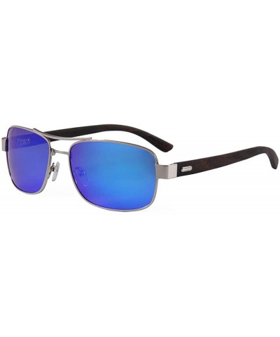 Aviator Real Wood Polarized Sunglasses - Ebony Wood Slim Aviators With Blue Lenses - CE1949QQ6Y6 $31.04