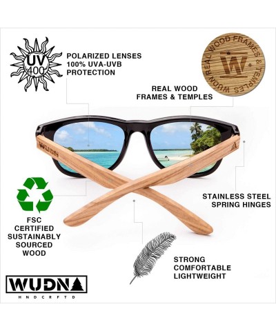 Aviator Real Wood Polarized Sunglasses - Ebony Wood Slim Aviators With Blue Lenses - CE1949QQ6Y6 $31.04