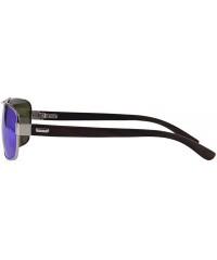 Aviator Real Wood Polarized Sunglasses - Ebony Wood Slim Aviators With Blue Lenses - CE1949QQ6Y6 $31.04