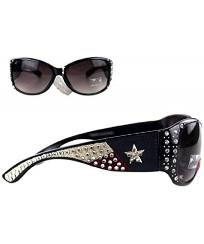 Rectangular Texas Flag Patriotic Lone Star USA Rhinestone Sunglasses Jp Red Blue Black - CL185WEMG7K $18.62