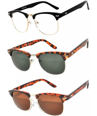 Rimless Half Frame Horned Rim Sunglasses Fashion UV Protection Brand - Half_frame_3p_mix_o - C717XQ98ZRE $29.34