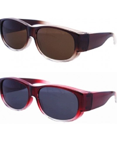 Square Colorful Two Tone Ombre Fit Over Sunglasses - Wear Over Eyeglasses - 1 Red / 1 Brown - CE12N2T1EM2 $42.35