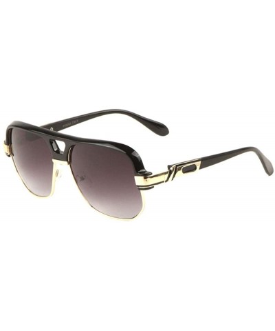 Square Flat Top Rounded Square Frame Art Deco Sunglasses - Black - CS198D0UXU6 $26.88