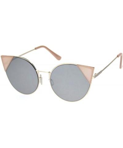 Oversized Womens Round Colored Mirror Lens Oversize Cat Eye Metal Rim Sunglasses - Peach Silver Mirror - CC18R5AU303 $8.47