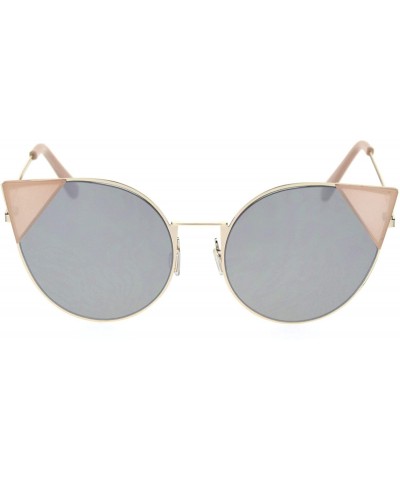 Oversized Womens Round Colored Mirror Lens Oversize Cat Eye Metal Rim Sunglasses - Peach Silver Mirror - CC18R5AU303 $20.12