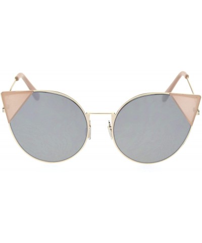 Oversized Womens Round Colored Mirror Lens Oversize Cat Eye Metal Rim Sunglasses - Peach Silver Mirror - CC18R5AU303 $20.12