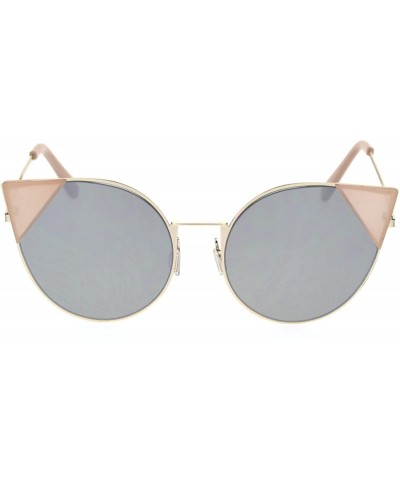 Oversized Womens Round Colored Mirror Lens Oversize Cat Eye Metal Rim Sunglasses - Peach Silver Mirror - CC18R5AU303 $8.47