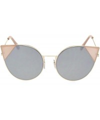 Oversized Womens Round Colored Mirror Lens Oversize Cat Eye Metal Rim Sunglasses - Peach Silver Mirror - CC18R5AU303 $8.47