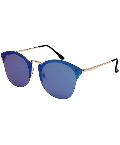 Oval Cat Eye Sunglasses with Spring Hinge and Flat Colored Mirror Lens 3115S-FLREV - Gold - CO183LQE5S0 $10.88