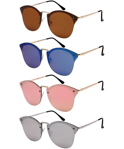 Oval Cat Eye Sunglasses with Spring Hinge and Flat Colored Mirror Lens 3115S-FLREV - Gold - CO183LQE5S0 $10.88