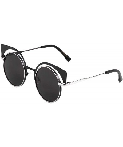 Shield Round Frame Metal Brow Cat Eye Shield Sunglasses - Black Silver - C21903UNMEZ $16.32
