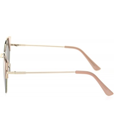 Oversized Womens Round Colored Mirror Lens Oversize Cat Eye Metal Rim Sunglasses - Peach Silver Mirror - CC18R5AU303 $19.59