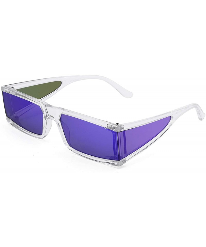 Rectangular Fashion Small Sunglasses Street Fashion Hiphop Swag Sun Glasses for Men Women - Blue/White - CC18WNEIO5L $20.83