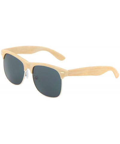 Square Faux Bamboo Wood Print Square Half Rim Sunglasses - Tan Light Brown Frame - C3185KKTZQA $19.20