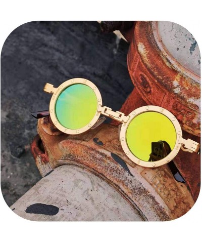 Square Classic Gothic Steampunk Sunglasses Round Metal Er Glasses Vintage UV400 Eyewear Shades - C6 Gold Mirror - CL198AI2CUT...