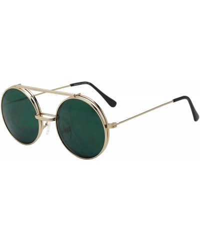 Round Round Colored Flip-Up Django Inspired Clear lens Sunglasses - Gold / Green Lens - CY17YZYSQZ6 $13.53