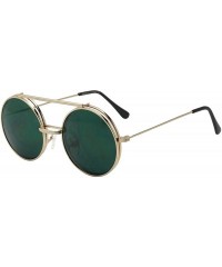 Round Round Colored Flip-Up Django Inspired Clear lens Sunglasses - Gold / Green Lens - CY17YZYSQZ6 $23.06