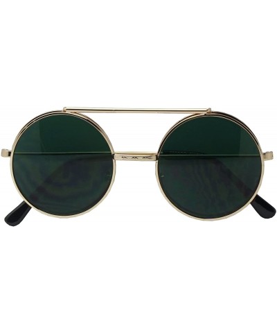 Round Round Colored Flip-Up Django Inspired Clear lens Sunglasses - Gold / Green Lens - CY17YZYSQZ6 $13.53