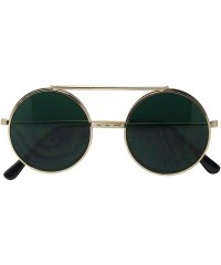 Round Round Colored Flip-Up Django Inspired Clear lens Sunglasses - Gold / Green Lens - CY17YZYSQZ6 $23.06