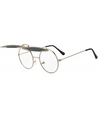 Round Round Colored Flip-Up Django Inspired Clear lens Sunglasses - Gold / Green Lens - CY17YZYSQZ6 $23.06