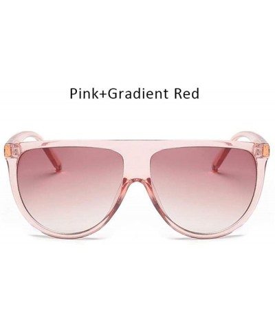 Oversized Fashion Ladies Flat Top Sunglasses Women Luxury Brand Designer Black Gray - Pink Gradient Red - CH18XE0CX0R $10.27