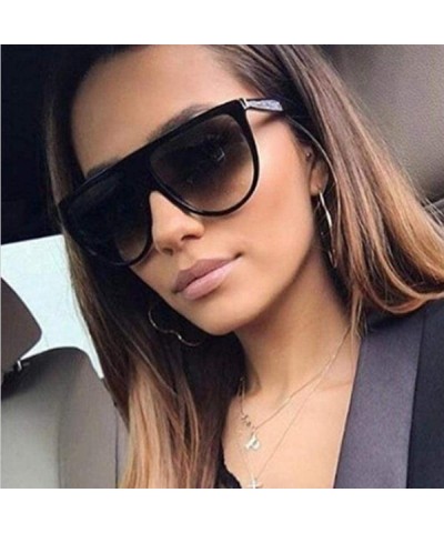 Oversized Fashion Ladies Flat Top Sunglasses Women Luxury Brand Designer Black Gray - Pink Gradient Red - CH18XE0CX0R $10.27