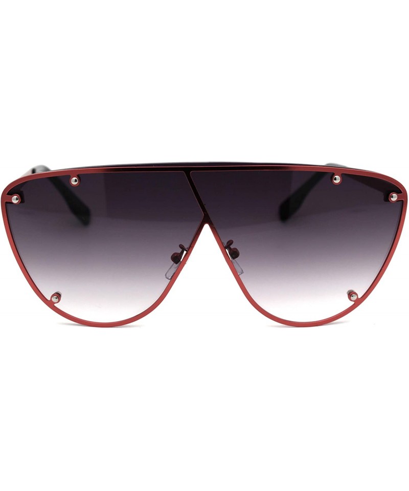 Shield Womens Metal Rim Flat Top Mobster Shield Diva Sunglasses - Red Smoke - CB18Y6O3HMA $13.44