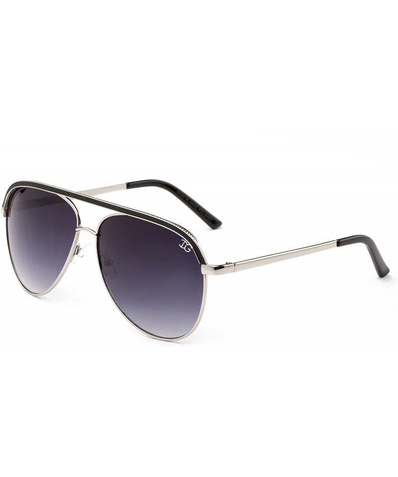 Aviator "Flynn" Pilot Style Unique Bar Look Fashion Sunglasses - Silver/Black - CZ12MF2XR61 $12.30