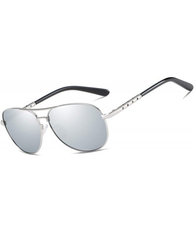 Aviator Polarized Aviators Sunglasses for Men Women Male Sun Glasses Uv Protection - Silver Silver - C4194W82T4Q $15.14